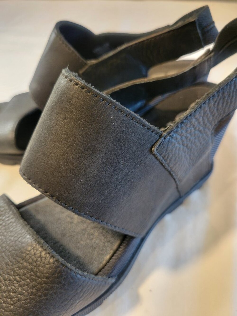 Sorel Black Leather Wedge Sandals Ankle Strap Platform Women's Size 7 - Picture 4 of 9